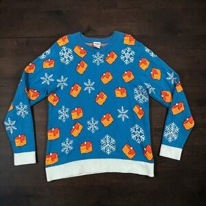 IHOP Blue Ugly Christmas‎ Sweater XL Pancakes Snowflakes Holiday Breakfast Knit